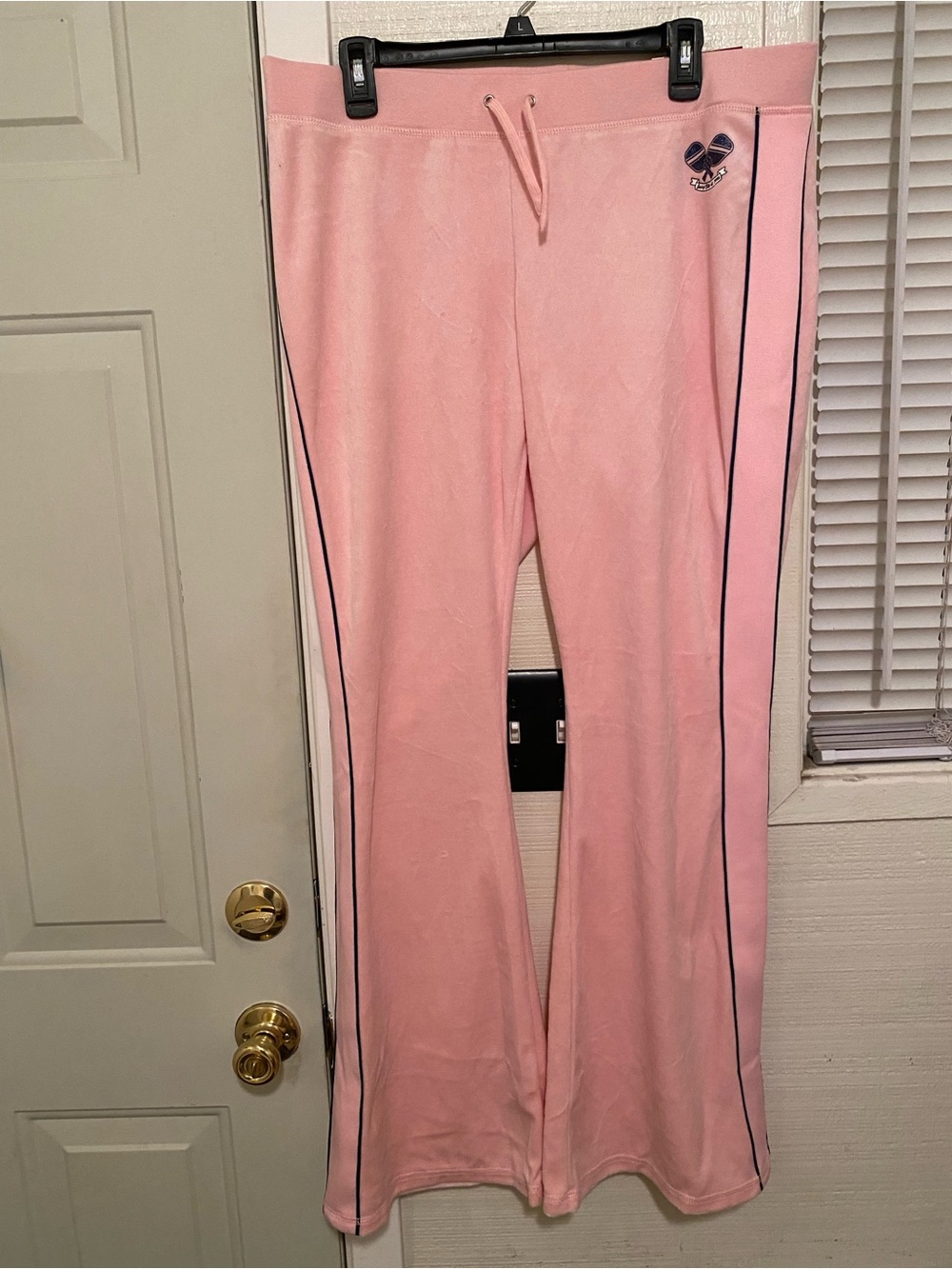 NWT Juicy Couture Pink Velour Track Pants with Navy Trim,Velour, Size XL